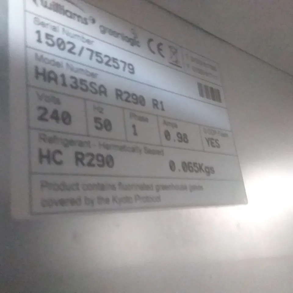 WILLIAMS HA135SA R290 R1 UNDER COUNTER COMMERCIAL FRIDGE