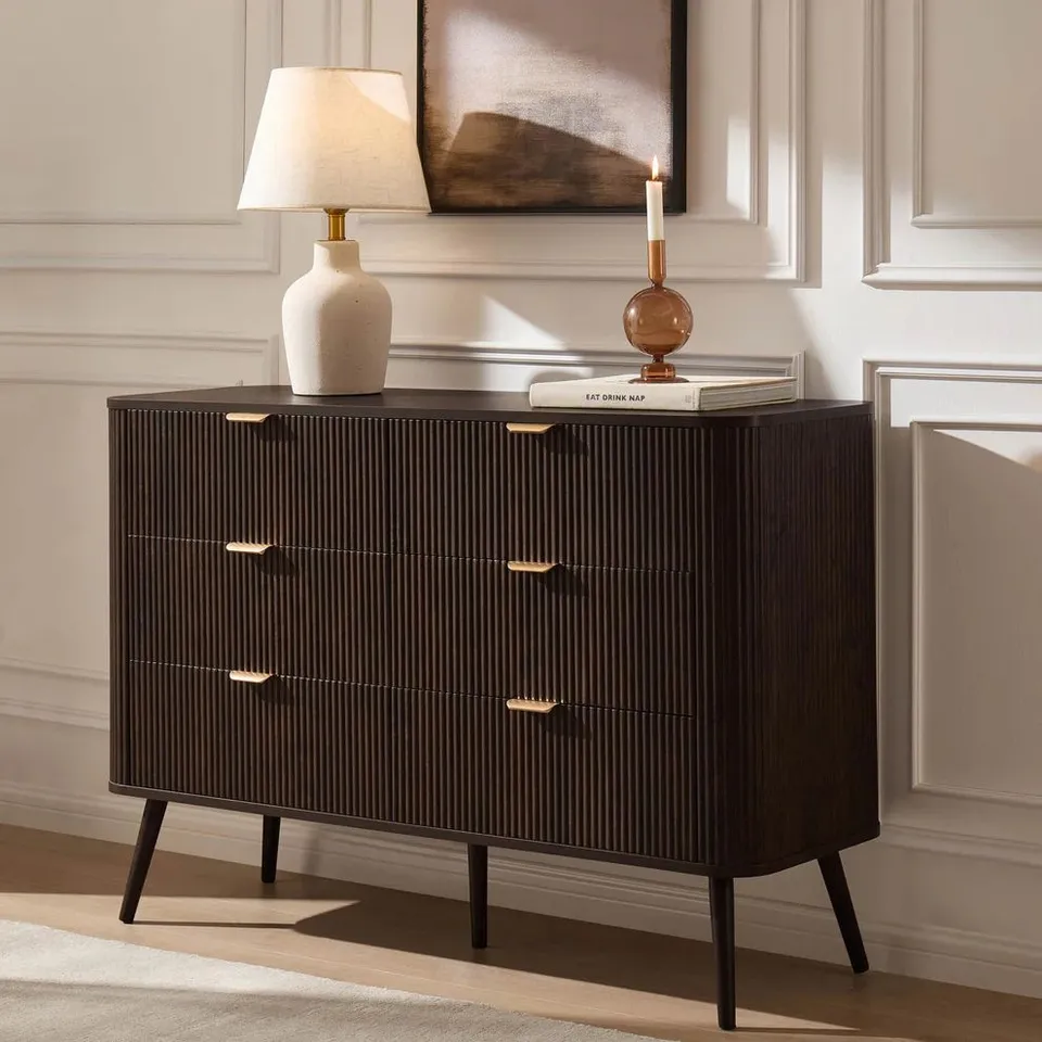 BOXED DUSK HATTIE 6 DRAWER LARGE CHEST - WALNUT (1 BOX)