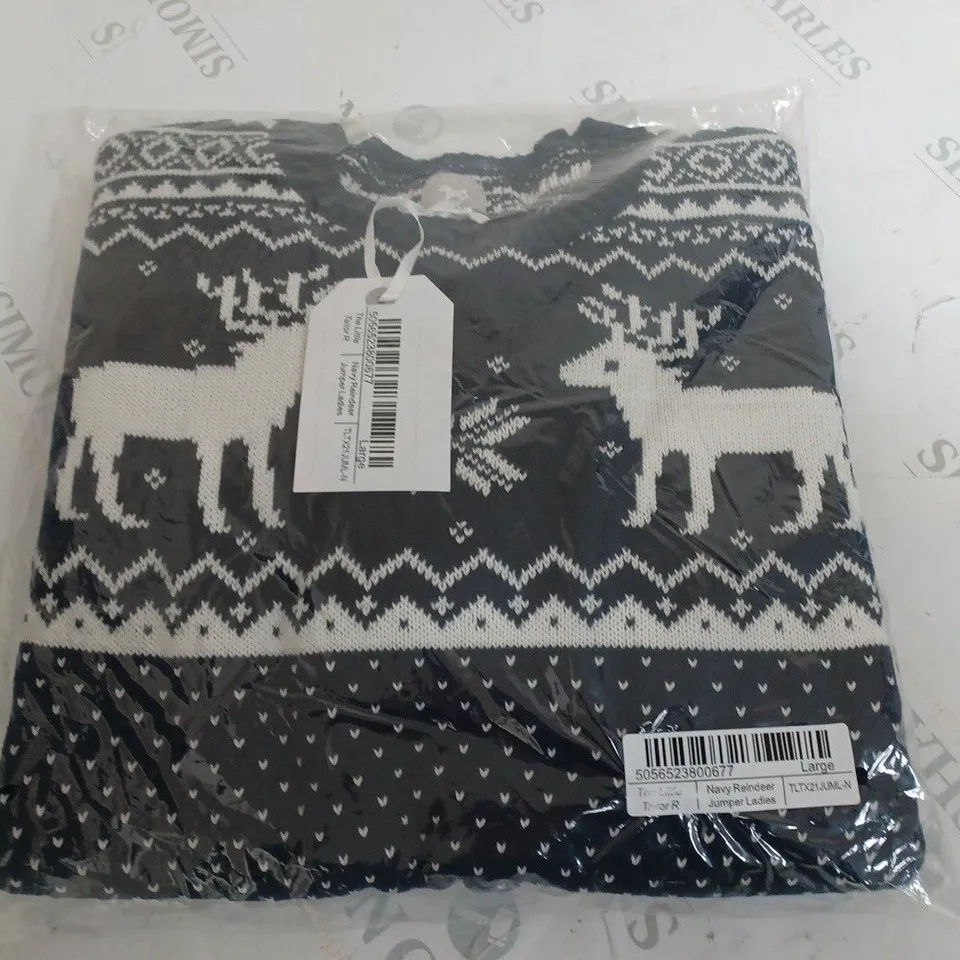 BAGGED THE LITTLE REINDEER NAVY LADIES JUMPER - LARGE 