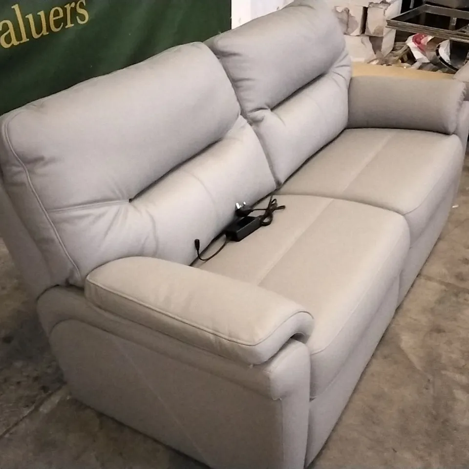 QUALITY BRITISH DESIGNED & MANUFACTURED G PLAN LIGHT GREY LEATHER 3 SEATER SOFA