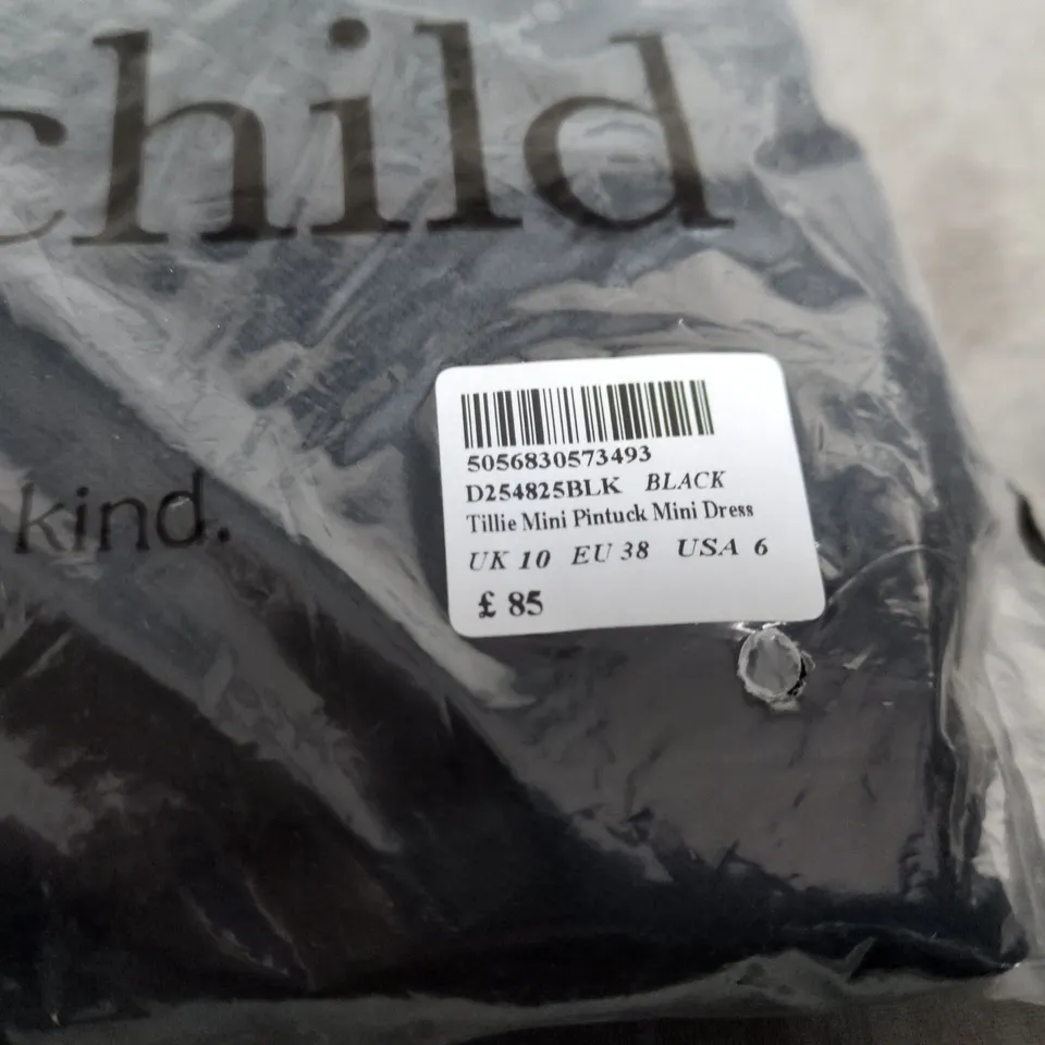 BAGGED NOBODYS CHILD TILLIE MINI PINTUCK MINI DRESS – BLACK, UK 10
