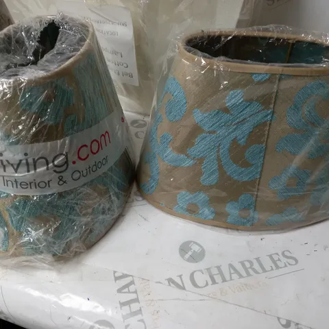 SET OF 2 BEL ETAGE MILANO SHAP LAMPSHADE OVAL GOLD AND TEAL DAMASK DESIGN
