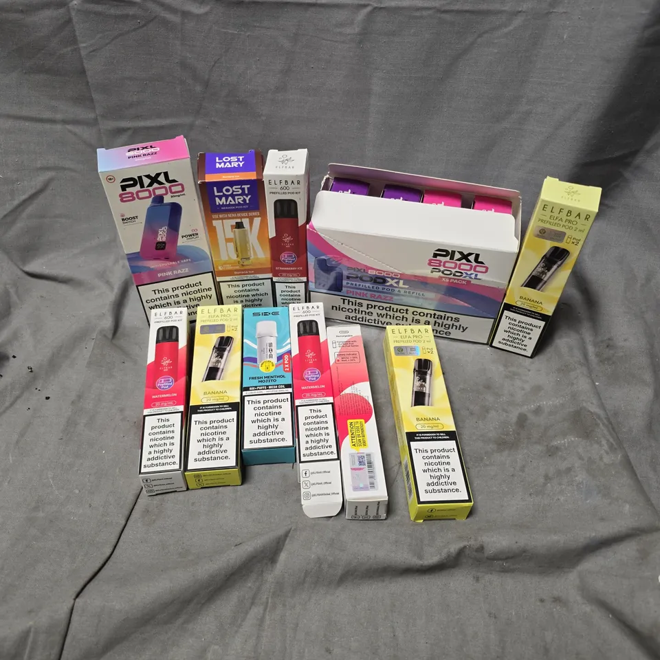 APPROXIMATELY 20 ASSORTED E-CIGARETTE PRODUCTS TO INCLUDE BRANDS SUCH AS PIXL, ELFBAR, SIKE, ETC - COLLECTION ONLY
