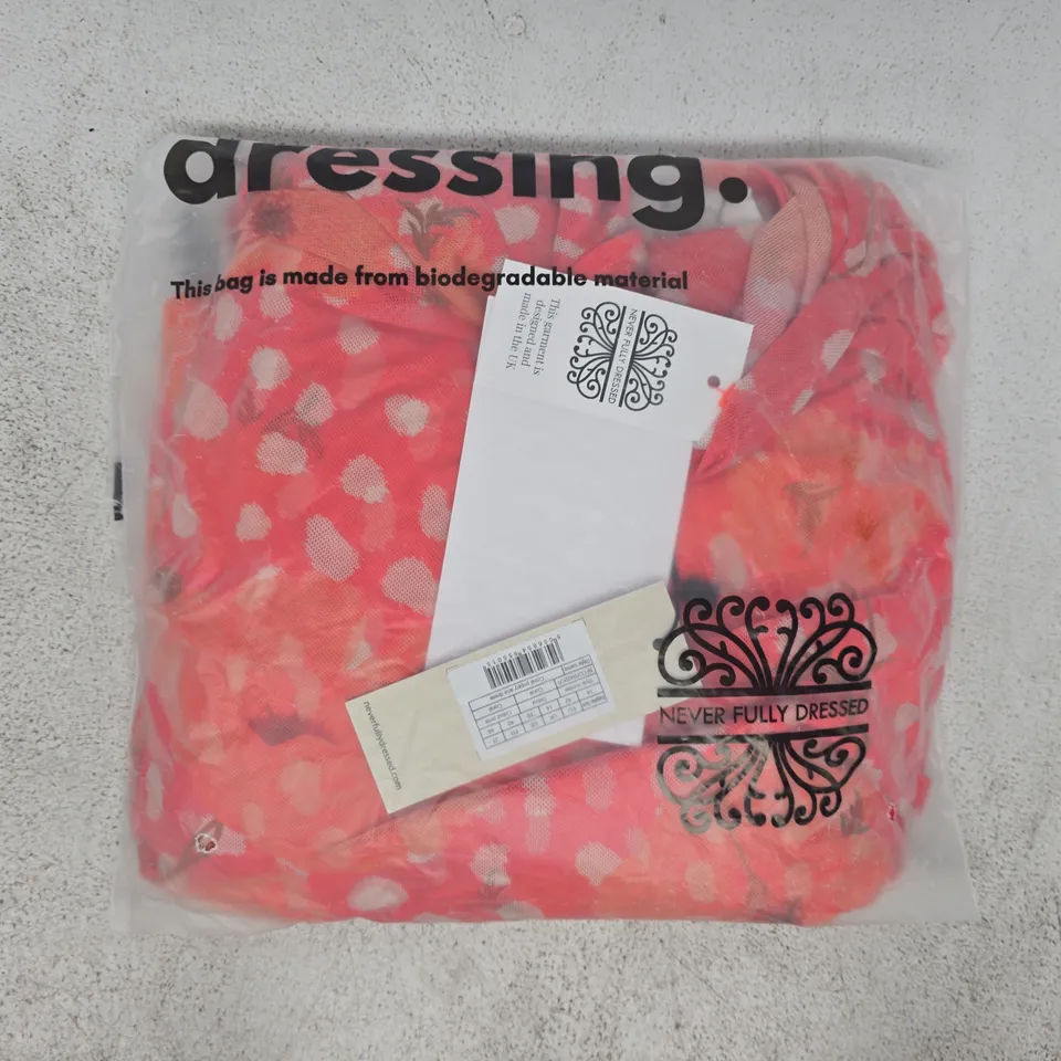 BAGGED NEVER FULLY DRESSED CORAL POPPY ARIA DRESS IN CORAL MULTI SIZE UK 14