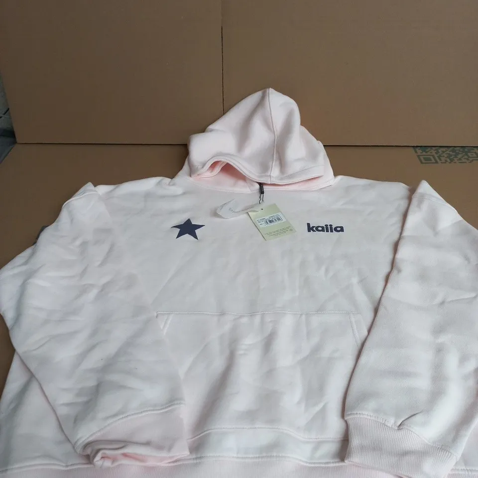 KAIA STAR GRAPHIC OVERSIZED HOODIE – SHELL PINK & DARK GREY, UK SIZE 12