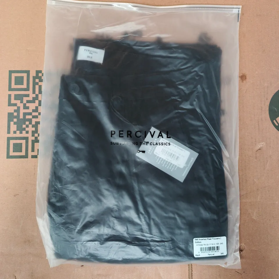 BAGGED PERCIVAL SEB INVERTED PLEAT TROUSERS IN BLACK SIZE 34S