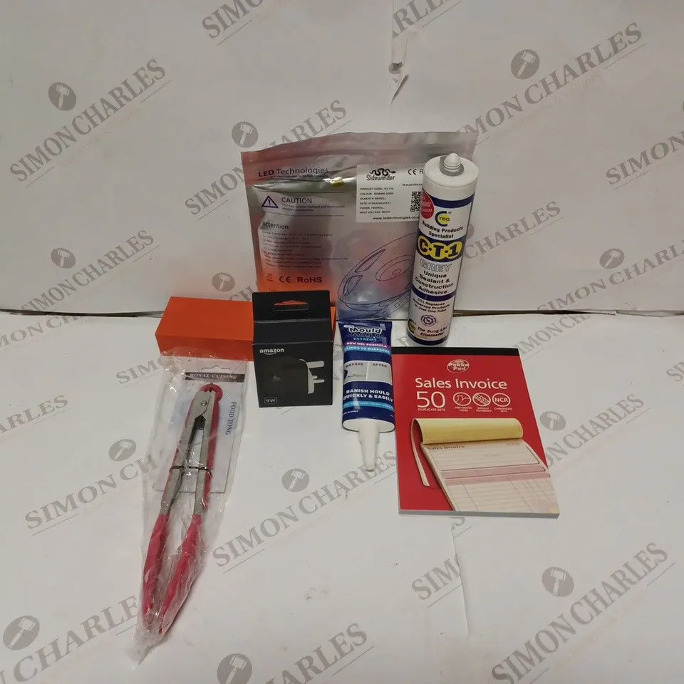 APPROXIMATELY 15 HOUSEHOLD ITEMS TO CONTAIN AMAZON 9W PLUG, ROYAL CUISINE FOOD TONGS, MOULD MAGIC EXTREME ETC