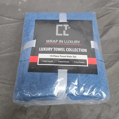 CTL WRAP IN LUXURY TOWEL COLLECTION 10PC TWOEL BALE SET IN BLUE
