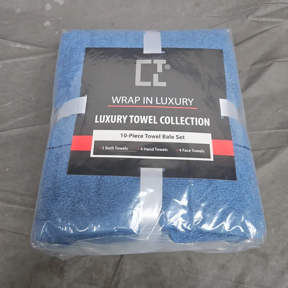 CTL WRAP IN LUXURY TOWEL COLLECTION 10PC TWOEL BALE SET IN BLUE