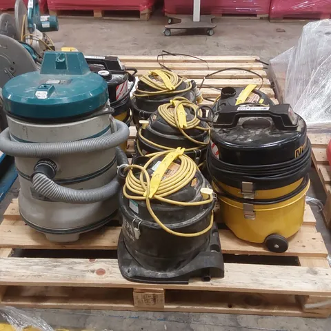 PALLET CONTAINING 7 ASSORTED HOOVERS FROM BRANDS SUCH AS MAKITA, NUMATIC ECT