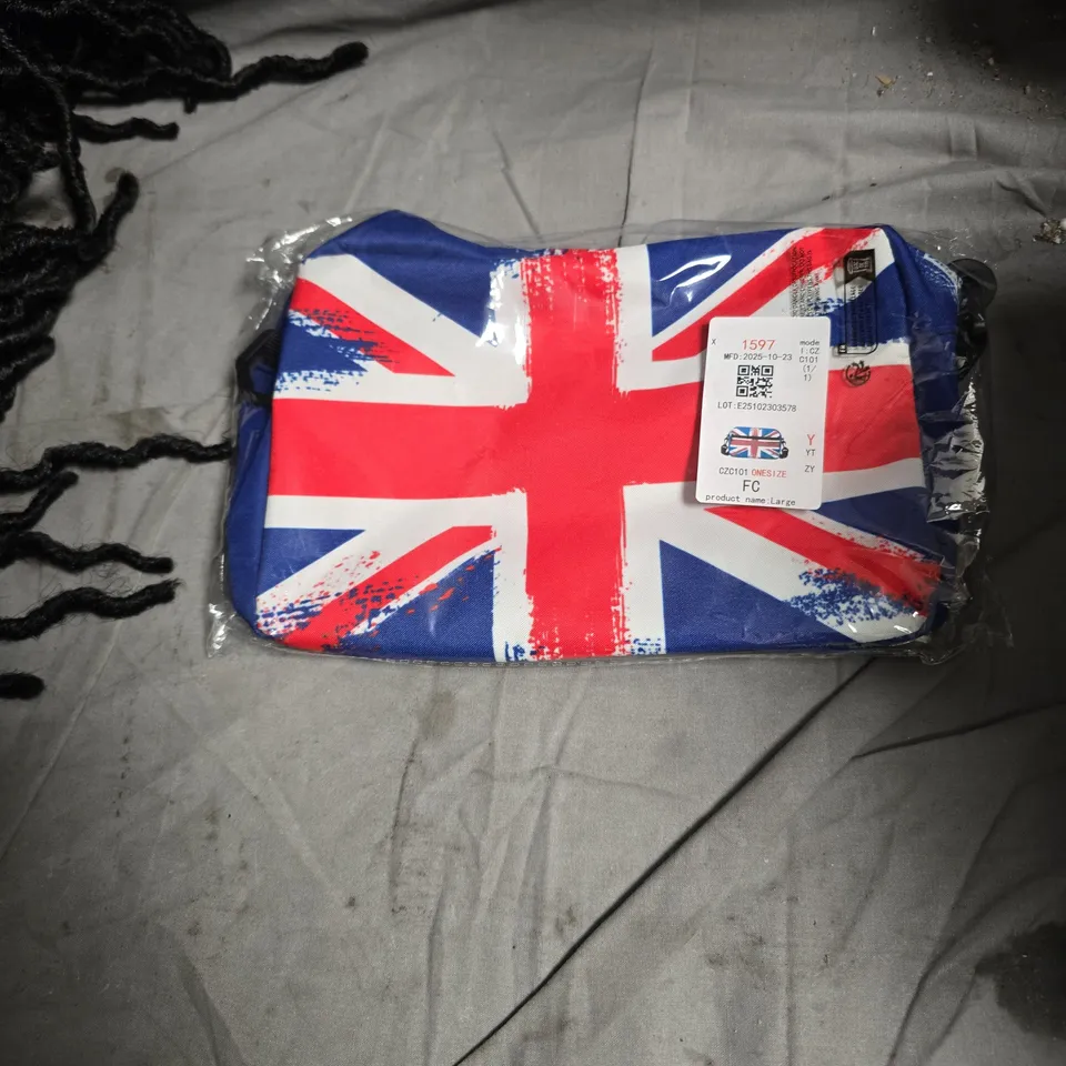 APPROXIMATELY 7 ASSORTED HEALTH AND BEAUTY PRODUCTS INCLUDING HIGH QUALITY FASHION WIG AND UNION JACK WASH BAG 