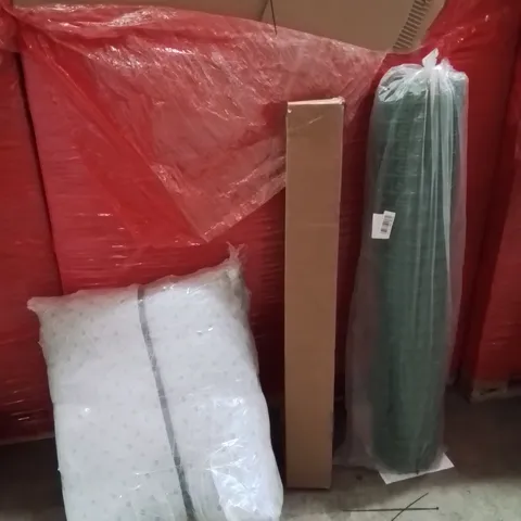 PALLET OF ASSORTED HOUSEHOLD GOODS AND PRODUCTS TO INCLUDE;AREA RUG,RETRACTABLE SAFETY GATE,GARDEN PLANT PROTECTOR