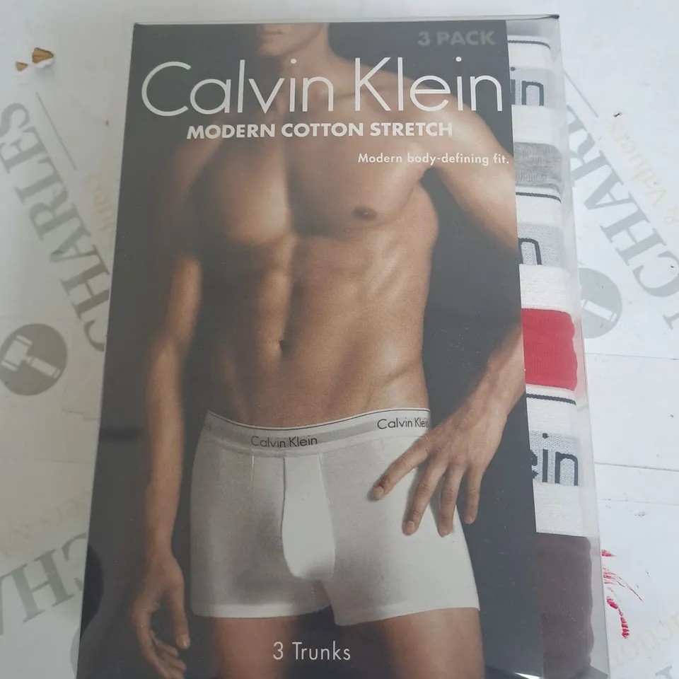 BOXED CALVIN KLEIN MODREN COTTON STRECH TRUNKS -SET OF 3 MEDIUM