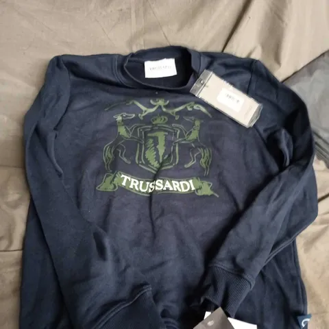 TRUSSARDI NAVY BLUE CREST GRAPHIC SWEATSHIRT SIZE 14 JUNIOR