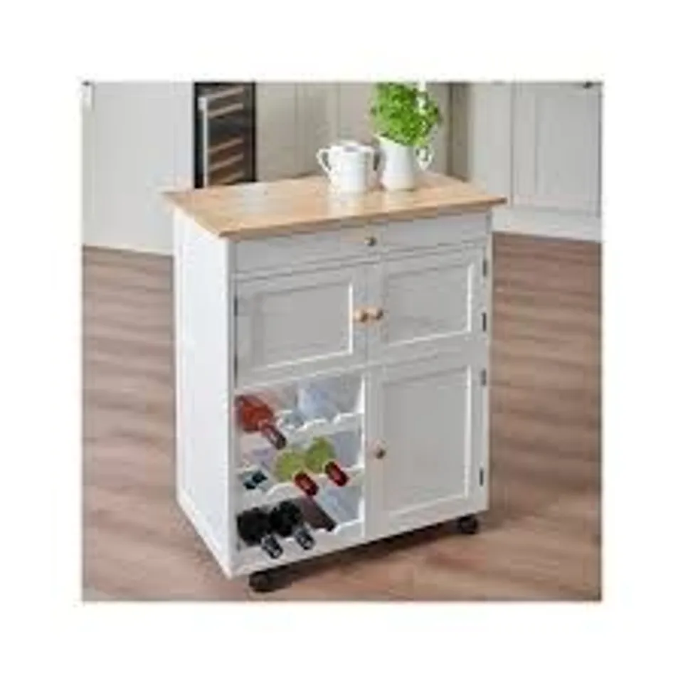 BOXED GREENHURST COMPACT AND STYLISH WHITE KITCHEN CART WITH AMPLE STORAGE SPACE (1 BOX)