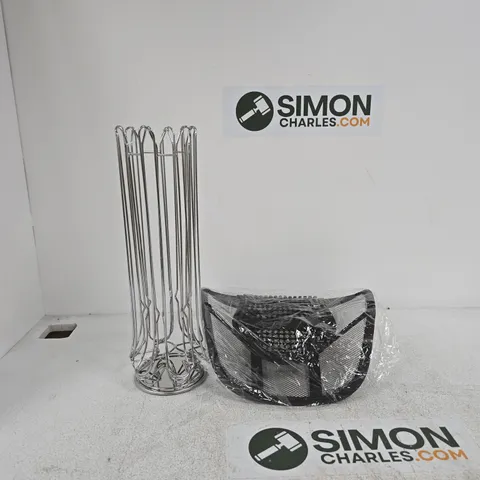 CAGE OF APPROXIMATELY 12 ASSORTED ITEMS TO INCLUDE OFFICE CHAIR BACK SUPPORT DEVICE ETC