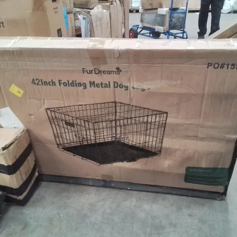 BOXED 42 INCH FOLDING METAL DOG CAGE