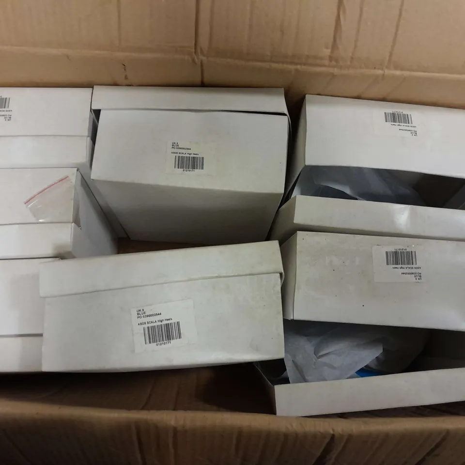 8 BOXED ASOS SCALA HIGH HEELS IN BLUE - UK 5