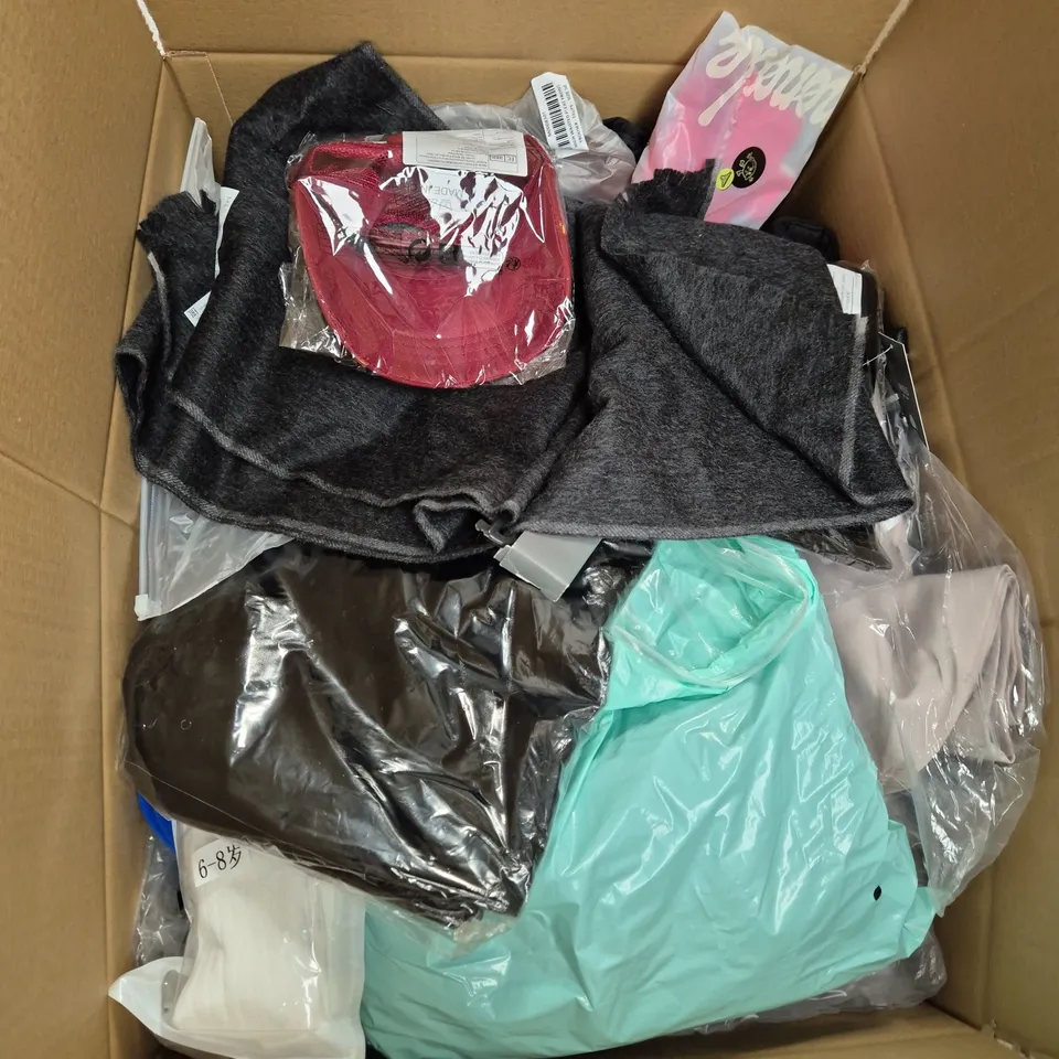 LARGE BOX OF ASSORTED CLOTHING ITEMS IN VARIOUS SIZES, STYLES AND COLOUR - COLLECTION ONLY