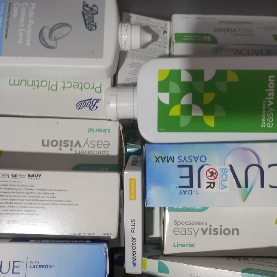 APPROXIMATELY 20 ASSORTED HOUSEHOLD ITEMS TO INCLUDE TOTAL 1 CONTACT LENSES, EYEXPERT PURE CONTACT LENSES, ETC