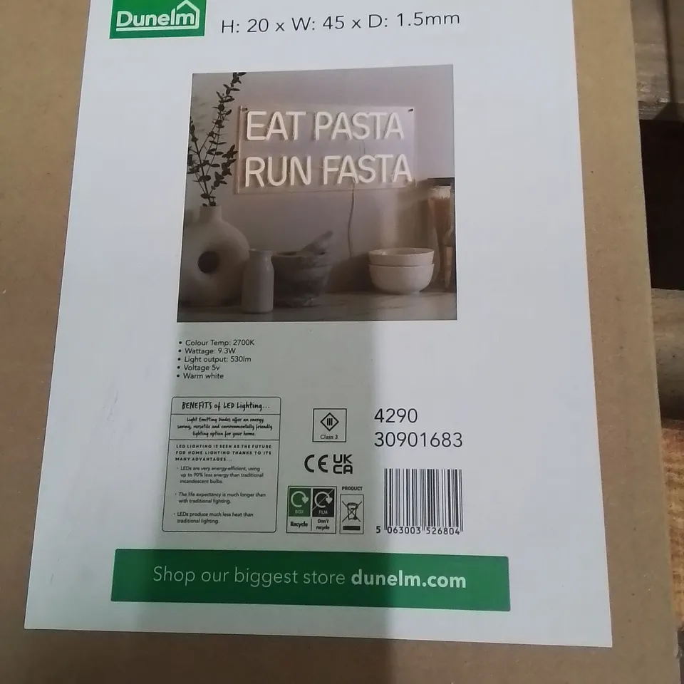 BOXED EAT PASTA RUN FASTER LED SIGN