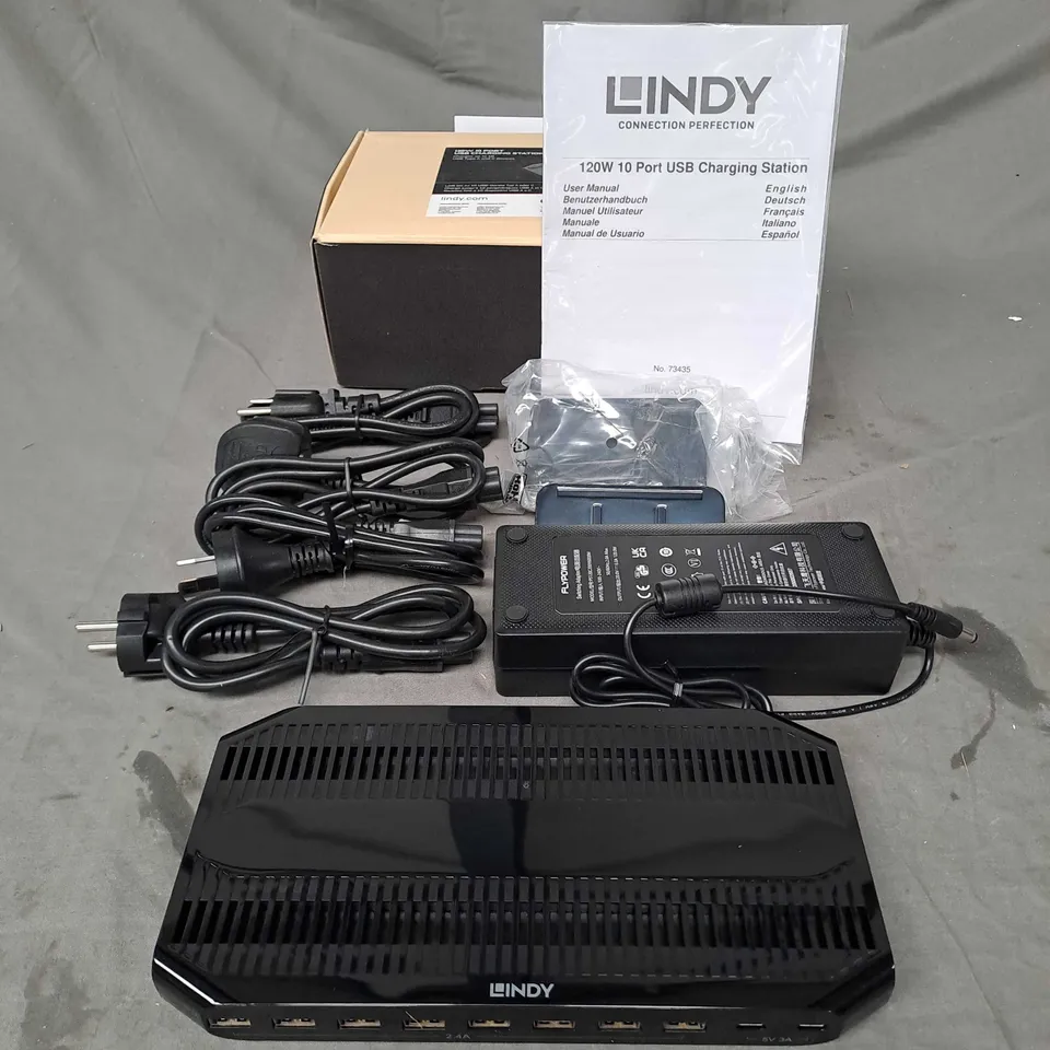 BOXED LINDY 120W 10 PORT USB CHARGING STATION IN BLACK