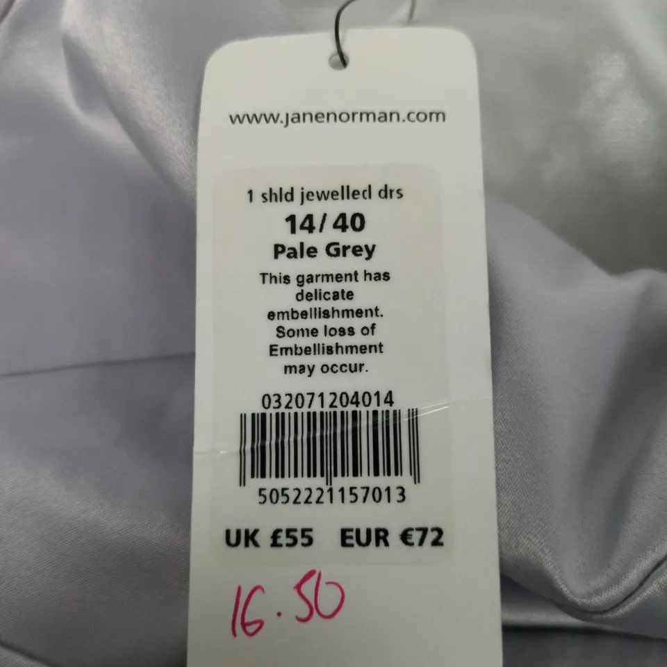 JANE NORMAN PALE GREY ONE-SHOULDER JEWEL-EMBELLISHED DRESS – UK 14 (EU 40)