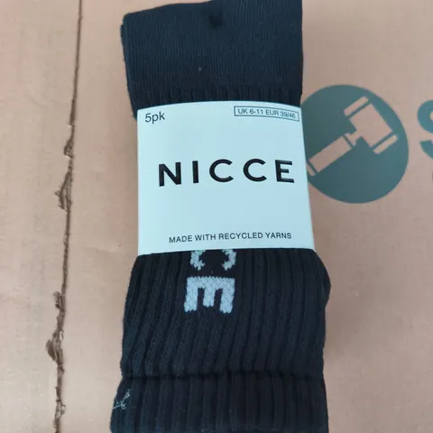 NICCE SOCKS – BLACK, 5 PACK, UK 6-11