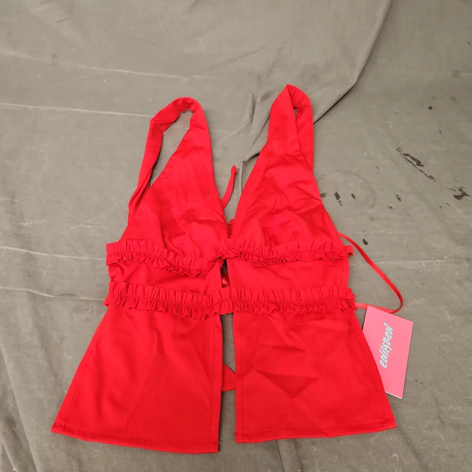 EDIKTED LUMA SPIT FRONT BACKLESS HALTER TOP IN RED SIZE XS