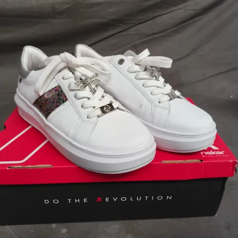 RIEKER WOMEN'S WHITE SNEAKERS WITH GLITTER PANELS β UK 7.5