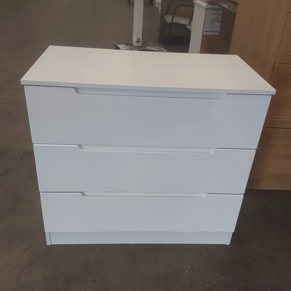 MILAN 3 DRAWER CHEST IN WHITE GLOSS & WHITE (READY ASSEMBLED) COLOUR: WHITE