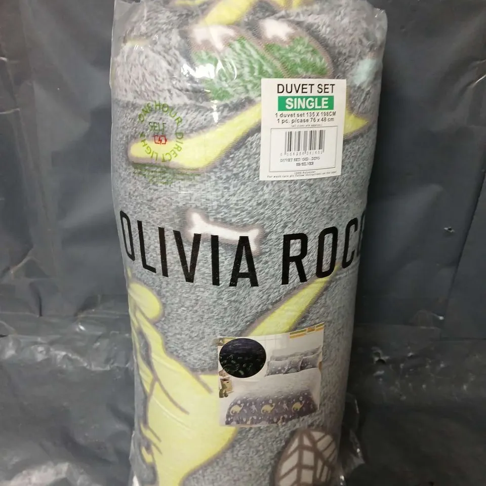 OLIVIA ROCCO DINO DUVET SET IN GREY/GREEN - SINGLE