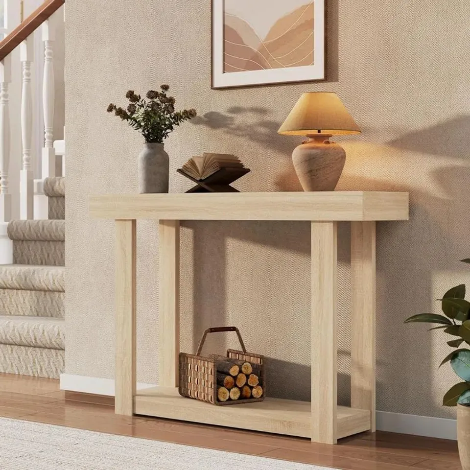 BOXED 117.5cm WOOD CONSOLE TABLE WITH STORAGE, NARROW SOFA TABLE (1 BOX)