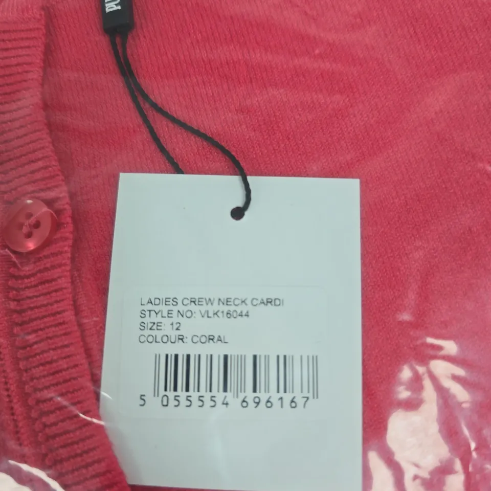 PURE & NATURAL LADIES CREW NECK CARDIGAN – CORAL – UK SIZE 12