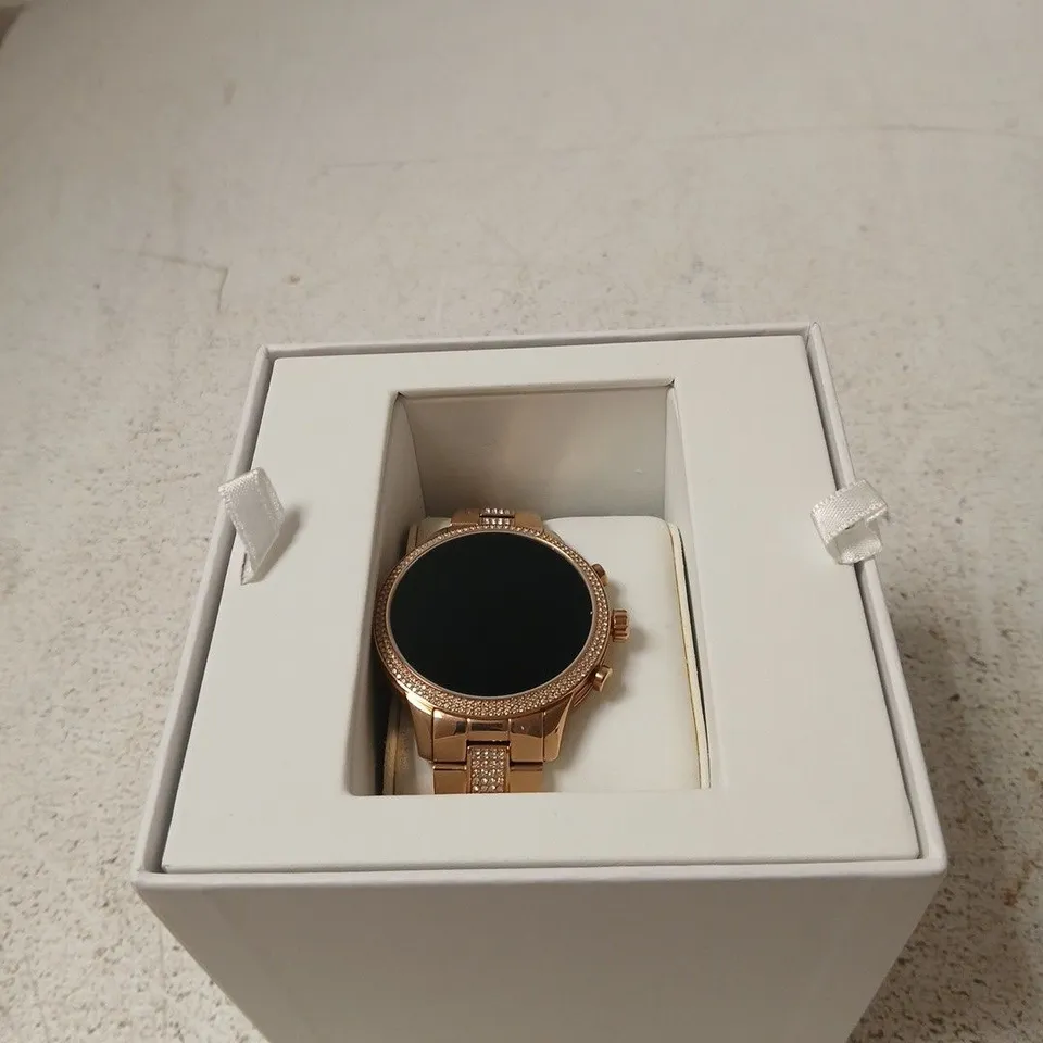 MICHAEL KORS ROSE GOLD-TONE BRACELET WATCH WITH CRYSTAL BEZEL – BOXED