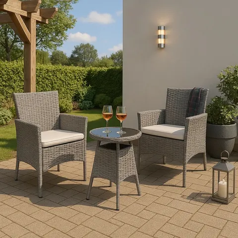 BOXED SARENAC 2 SEATER BISTRO SET WITH CUSHIONS - GREY (1 BOX)
