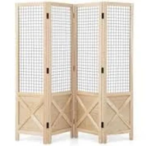 BOXED COSTWAY 4-PANEL FOLDING GRIDWALL DISPLAY STAND ROOM DIVIDER - NATURAL