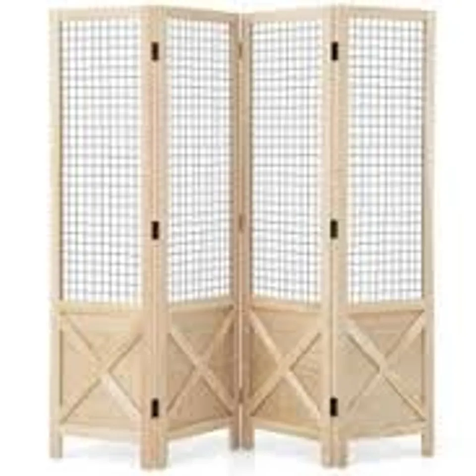 BOXED COSTWAY 4-PANEL FOLDING GRIDWALL DISPLAY STAND ROOM DIVIDER - NATURAL