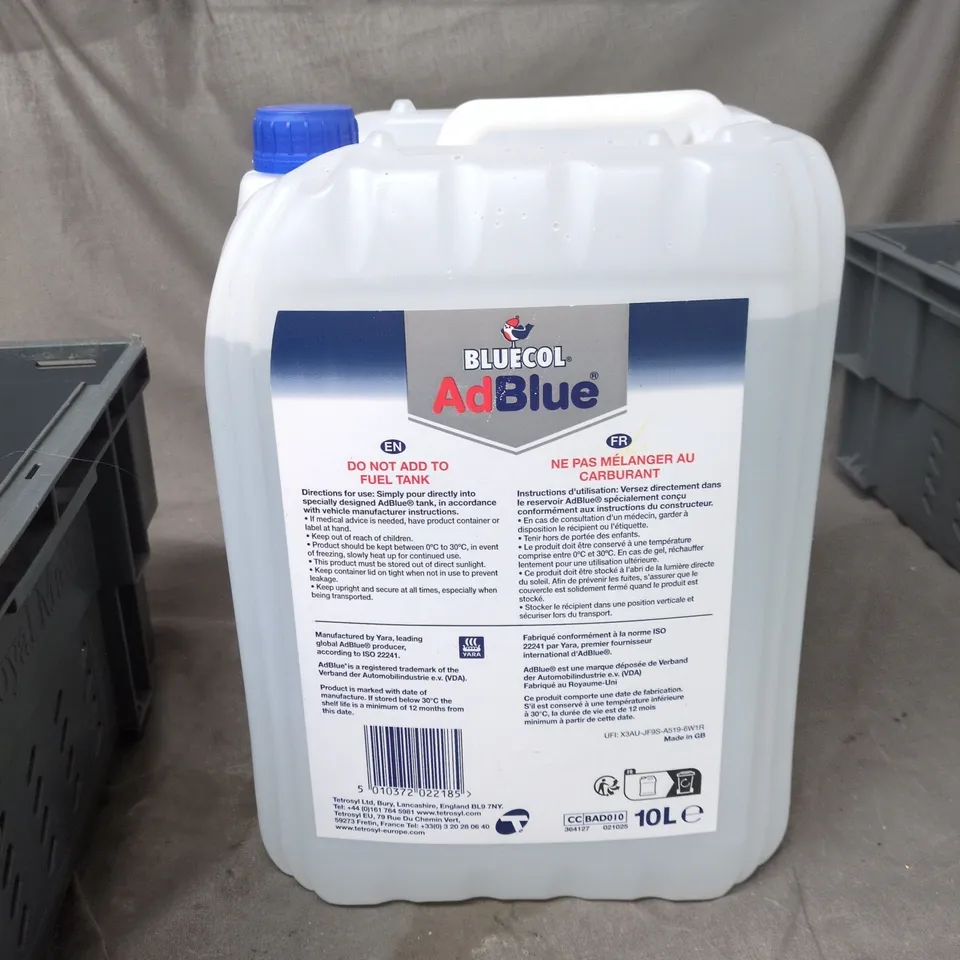 TOTE OF APPROXIMATELY 3 ASSORTED LIQUID ITEMS TO INCLUDE: 10L ADBLUE 