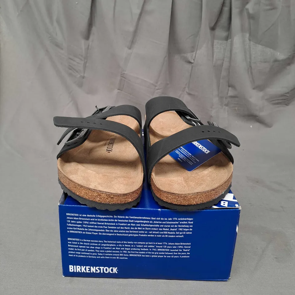 BOXED BIRKENSTOCK ARIZONA LEATHER REGULAR SANDALS BLACK SIZE 12
