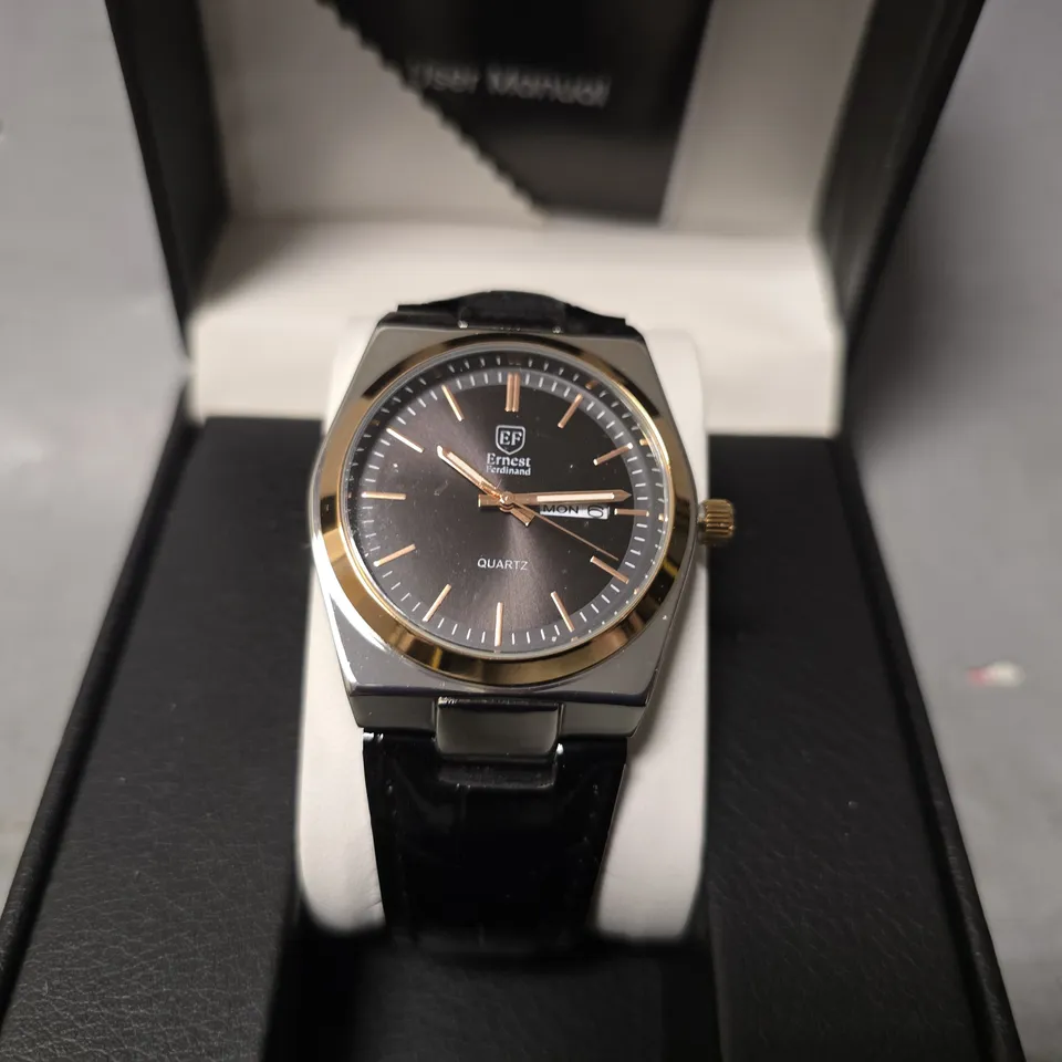 ERNEST FERDINAND WATCH – DAY DATE CALENDAR DIAL – LEATHER STRAP – 3ATM WATER RESISTANT