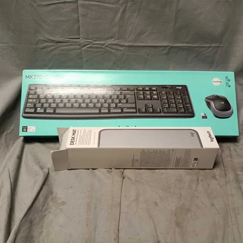 BOX OF APPROXIMATELY 20 ASSORTED COMPUTER RELATED PRODUCTS TO INCLUDE NON UK VERSION LOGITECH KEYBOARDS, LOGITECH DESK MATS ETC
