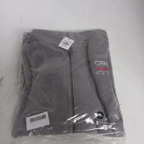 BAGGED HOLLISTER BOXY ORACLE RED BULL RACING GRAPHIC ZIP-UP HOODIE IN GREY - MEDIUM