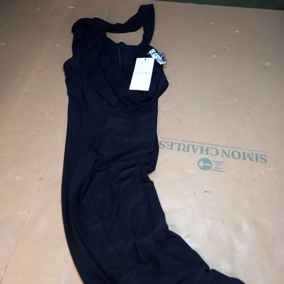 BLACK ASYMMETRIC NECK CUT OUT MIDI DRESS SIZE 10