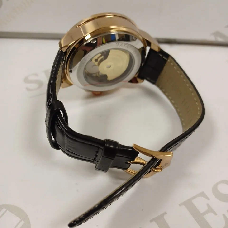 MENS VONLANTHEN AUTOMATIC SKELETON WATCH – V110 - GLASS EXHIBITION BACKCASE – BLACK LEATHER STRAP