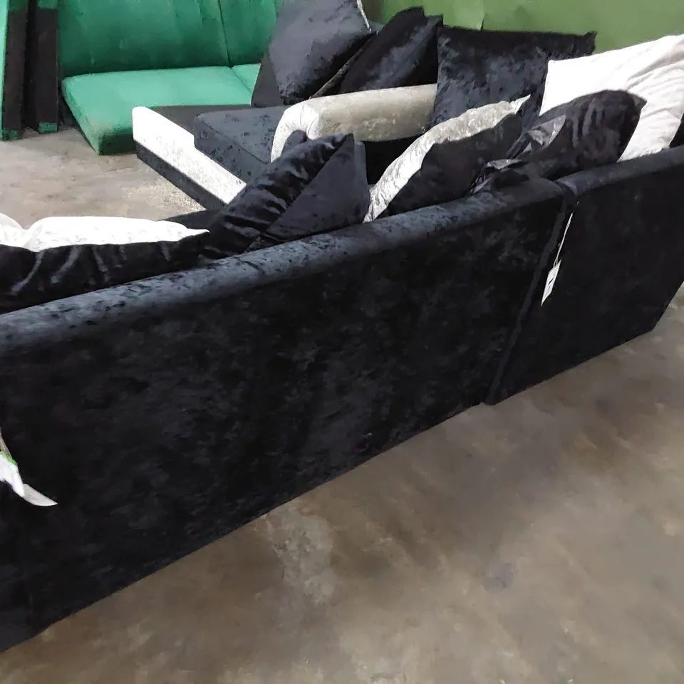 THREE CORNER GROUP SECTIONS BLACK/SILVER CRUSHED VELVET 