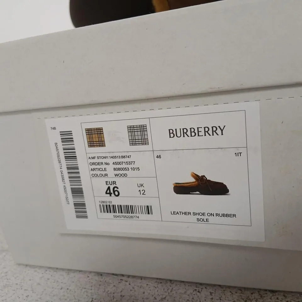 BURBERRY LEATHER MOCCASIN SHOES WITH SHEARLING LINING – UK 12 (EU 46)