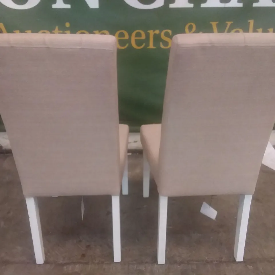 SET OF 2 REGENT OATMEAL FABRIC BUTTON BACK DINING CHAIR (WHITE LEG)