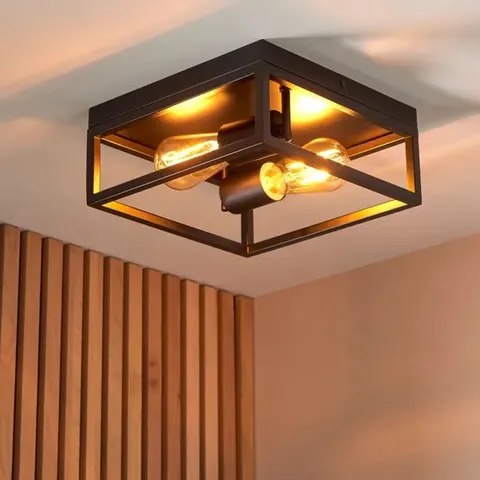 BOXED LONDON INDUSTRIAL BATHROOM 2 LIGHT FLUSH CEILING LIGHT
