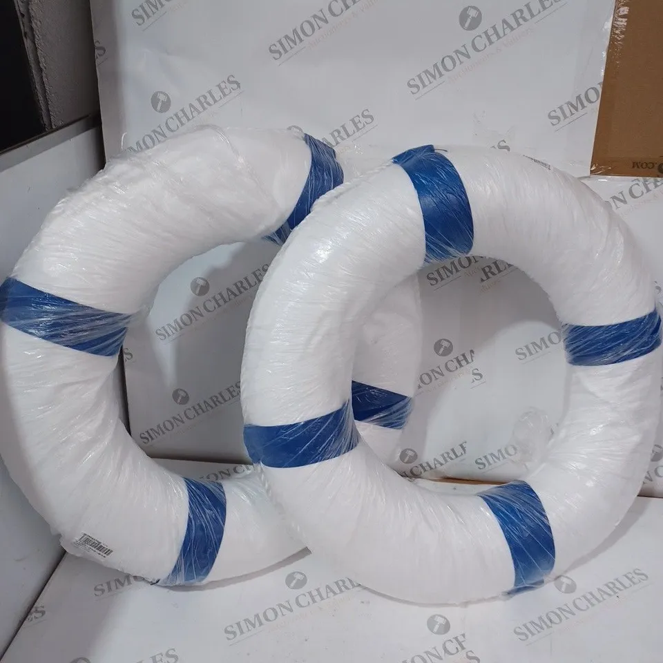 2 BLUE/WHITE DECORATIVE LIFE RINGS 